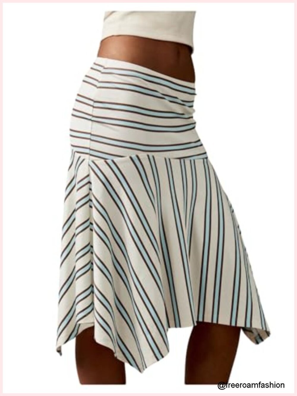 Striped Low Waist Flowy Midi Skirt Ruffle Asymmetrical Knee Length